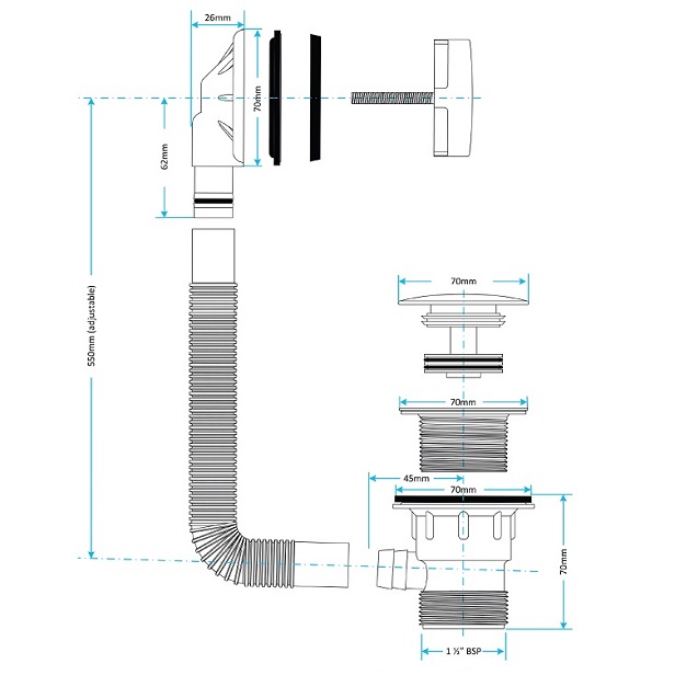 Clicker Combination Bath Waste Plumb Spares Direct
